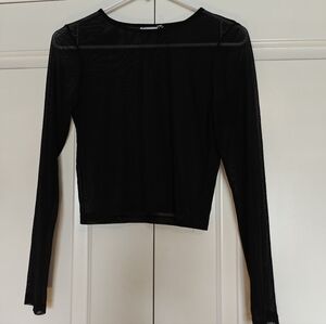 Black Long-Sleeved Sheer Mesh Top